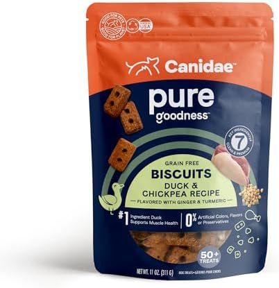 Canidae Pure Dog Treat Biscuits - Healthy & Nutrient Rich Dog Treats - Grain-Free Limited Ingredient Formula - Soy-Free - Crunchy Texture - Easy-Snap Design - 11 oz - Duck & Chickpea Recipe