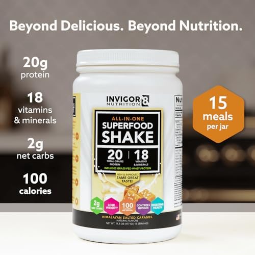 Superfood Grass Fed Whey Protein Isolate Shake Chocolate Brownie Gluten-Free and Non GMO Meal Replacement with Probiotics and Omega 3 (645g)