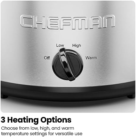 Chefman Triple Slow Cooker & Food Warmer, Three Crock Slowcooker with 2.5 Qt. Ceramic Crocks, 7.5-Quart Total Capacity, PFAS-Free, Three Temperature Settings, Dishwasher-Safe Parts – Stainless Steel