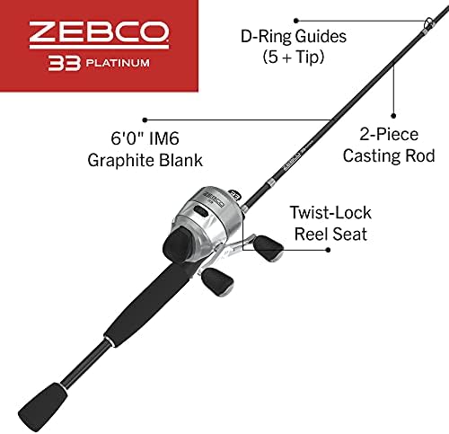 Zebco 33 Platinum Spincast Reel and Fishing Rod Combo, Anti-Reverse Clutch