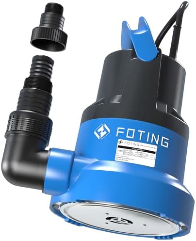 FOTING 1/2HP Submersible Water Pump with Stainless Steel Base - Removes Water to 0.04" Depth, 2450GPH Portable Sump Pump for Puddles, Pools, Boats