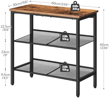 HOOBRO End Table, 3-Tier Narrow Side Table, Nightstand with 2 Flat or Slant Adjustable Shelves for Small Spaces, Hallway, Living Room, Bedroom, Sturdy