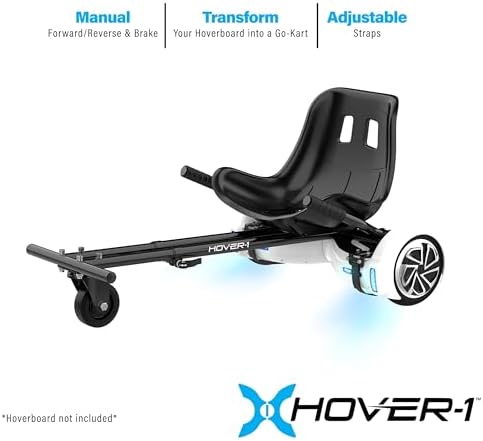 Hover-1 Buggy Hoverboard Attachment - Compatible with Most 6.5" & 8" Electric Hoverboards, Hand-Operated Rear Wheel Control, Adjustable Frame & Straps