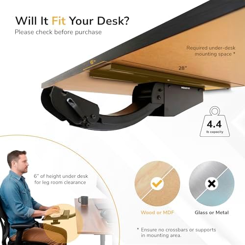 Mount-It! Under Desk Keyboard Tray, Adjustable Slide-Out Keyboard & Mouse Platform, 26.5" W × 10" D, Ergonomic Wrist Rest, Height Tilt & Swivel