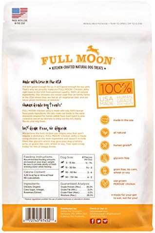 Full Moon Chicken Jerky Healthy All Natural Dog Treats Human Grade Made in USA Grain Free, 1.5 Pound (Pack of 1)