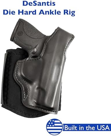 Desantis Die Hard Ankle Rig - Right Hand Draw, Black | Fits S&W M&P SHIELD 9/40, M2.0 9/40, 9 SHIELD PLUS, Concealed Ankle Holster