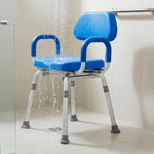 Comfortable Shower Chair for Elderly and Disabled for Inside Shower Seats | Sit Securely While Bathing - Blue, padded seat, adjustable height, aluminum frame, backrest, 400 lb