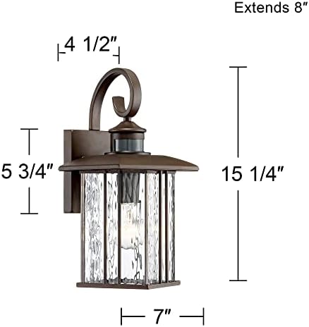 Deaver 15 1/4" Rubbed Bronze Motion Sensor Outdoor Wall Light Fixture | Modern Oil Clear Water Glass Lantern Dusk to Dawn Security Exterior House