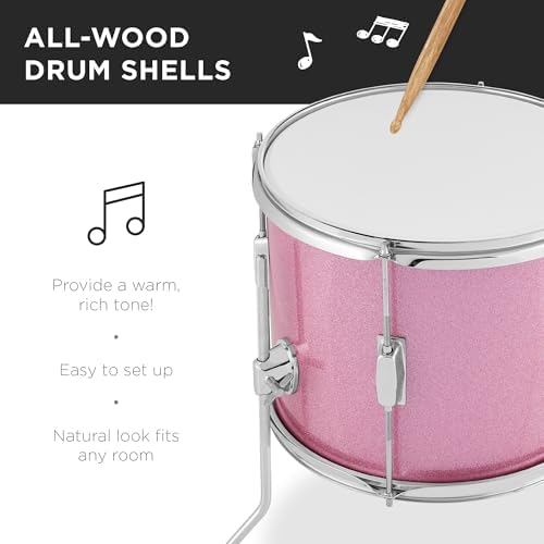 Best Choice Products Kids 5-Piece Beginner Drum Set Junior Kit, Starter Percussion w/Cymbals, Pedal, Drumsticks, Stool, Toms, Snare, Hi Hat - Black