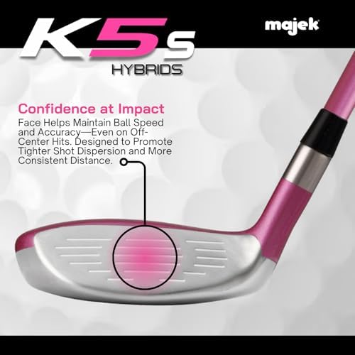 Majek Pink Senior Ladies Golf Hybrids Irons Set New Senior Women Best All True Hybrid Ultra Light Weight Forgiving Fuchsia Woman Complete Package