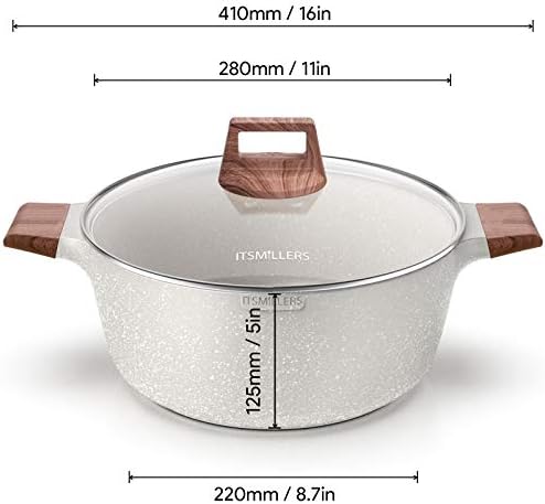 ITSMILLERS Nonstick Die Casting Stock Pot,6Qt Elegant Aluminum Ceramic Casserole with Lid, Induction Bottom