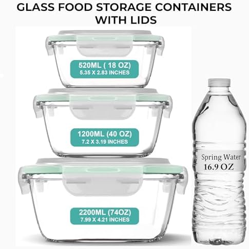 Razab 6 PC Square Glass Food Storage Containers with Airtight lids (74