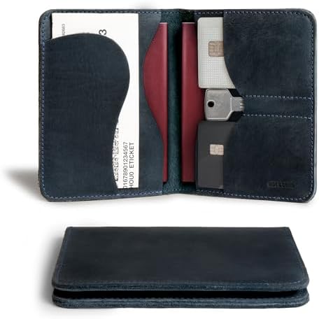 Hide & Drink, Double Passport Cover with Slots for Bills and Keys, Rustic Case, ID Organizer, Full Grain Leather, Handmade Accessories, Bourbon Brown