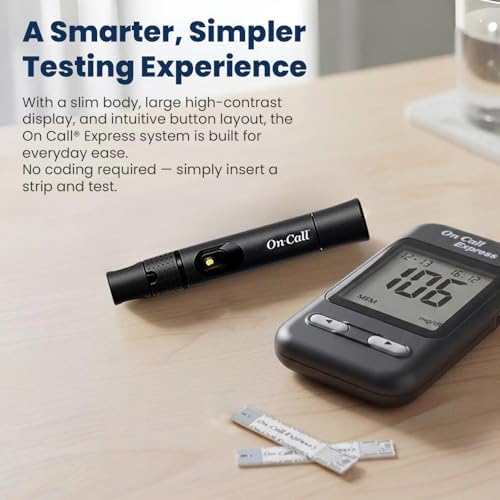 On Call Express Diabetes Testing Kit- Blood Glucose Meter, 10 Blood Test Strips, 1 Lancing Device, 30g Lancets, Control Solution, Carrying Case