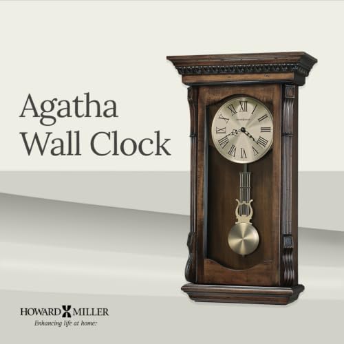 Howard Miller Agatha Wall Clock – Wooden Pendulum Clock with Triple-Chime Quartz Movement, Battery Operated, Acanthus Molding Detail