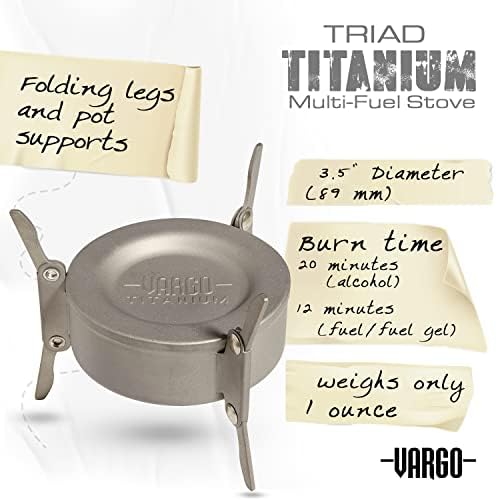Vargo Titanium Triad Multi-Fuel Stove - Solid Titanium Construction, Lightweight, and Versatile