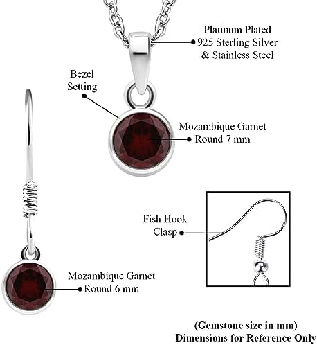 Shop LC Red Garnet Jewelry Set for Women Necklace Dangle Earrings 925 Sterling Silver Platinum Plated Fish Hook Ct 2 Size 20" Gifts for Women