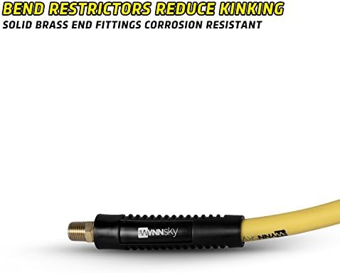 3/8" Hybrid Air Hose 50ft 1/4" MNPT Air Compressor Hose Heavy Duty Lightweight Hybrid and Bend Restrictor Fittings