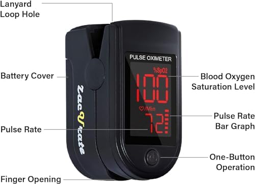 Zacurate 500 Series Fingertip Pulse Oximeter Blood Oxygen Saturation Monitor with Silicon Cover, Batteries and Lanyard, Royal Black