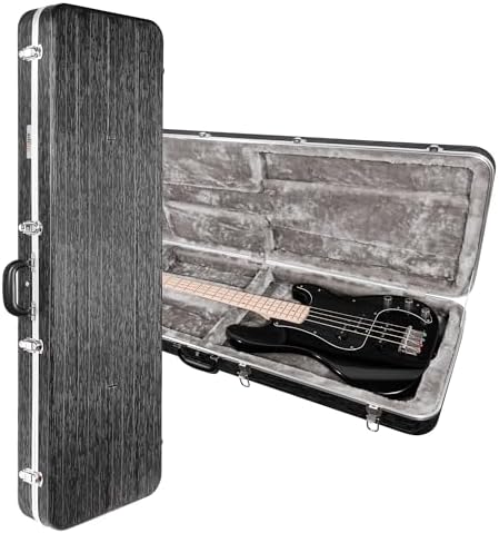 Gearlux Bass Guitar Hard Case, Fits Fender Precision/Jazz Bass and More with Exterior Lock and Key, Interior Accessory Compartment, and Plush Interior Padding - Black