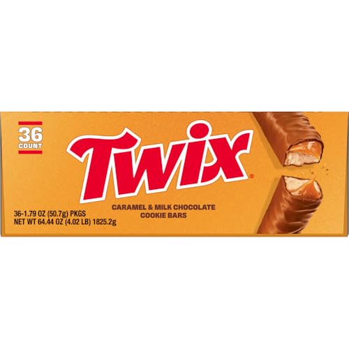 TWIX Full Size Milk Chocolate Caramel Cookie Candy Bars, Bulk, 36 ct | Crunchy cookie and chewy caramel in full size bars individually wrapped, for party favors, sharing, movie nights, gift box
