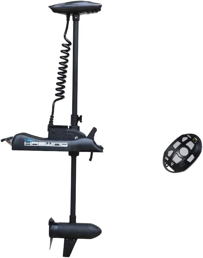 AQUOS Haswing Bow Mount Trolling Motor 12V 55lbs 48in with Wireless Remote | Fresh & Saltwater Ready, 164ft Wireless Remote Range, Black, Fits Boats up to 19ft, Req 13.7 x 8" Flat Mount Surface