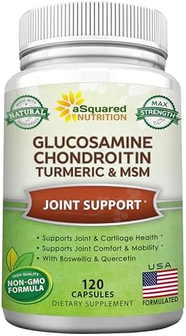 aSquared Nutrition Glucosamine Chondroitin Turmeric MSM Boswellia - 120 Capsules - Joint Support Supplement - Joint Support Relief Pills for Health