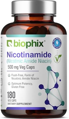 biophix B-3 Nicotinamide 500 mg 180 Vcaps - Nicotinic Amide Niacin Natural Flush-Free Vitamin Formula - Supports Skin Cell Health