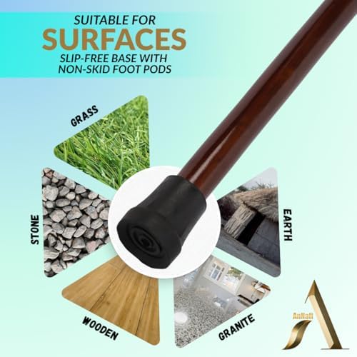AnNafi® Walking Cane Brown Ebony Brass T Shape Handel | Golden Tone Natural Wooden Walking Stick for Gentlemen | Wooden Walking Cane for Men &