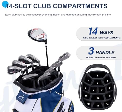 14-Way Golf Cart Bag with Organizer Divider | Full-Length Dividers, Rain Cover Included, Easy-Carry Handles, Club Organization, Cart Compatible