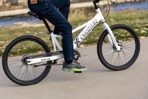 Strider 20x Convertible Balance Bike, Easy Assembly, Ages 8+, White | Lightweight Aluminum Frame with Kickstand, No-Pedal, Dual Drum Handbrakes