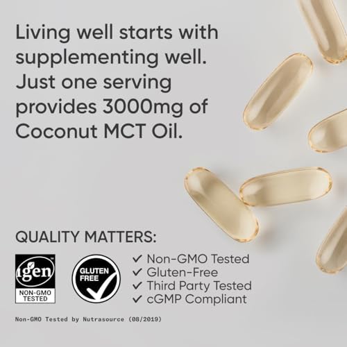 Sports Research® Coconut MCT Oil 3000mg, 120 Softgels | Coconut Derived C8 & C10 Medium Chain Fatty Acids (MCT'S) | Travel-Friendly Softgels, Keto, Paleo, & Gluten-Free