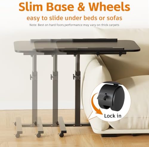 Furist Bed Desk Adjustable Overbed Bedside Table Rolling Laptop Tray Desk Cart Height Portable Mobile Sit Stand Table Tilting Hospital Bed with Wheels