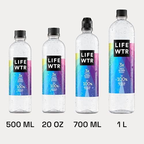 LIFEWTR Premium Purified Water, pH Balanced with Electrolytes, 100% recycled plastic bottles, 23.7 Fl Oz Flip Cap Bottles, 700 mL (Pack of 12)
