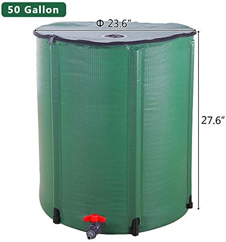 Collapsible Rain Barrel, Portable Water Storage Tank, Rainwater Collection System Downspout, Water Catcher Container (50 Gallon, Green)