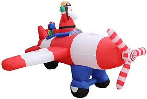 8 FT Animated Christmas Inflatable Santa Claus Flying Airplane | Outdoor Yard Blow Up Decoration, Bright LED Lights, Built-in Blower