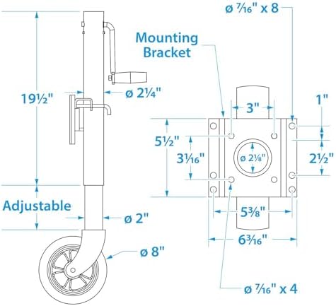 Seachoice Fold Up Trailer Jack, 22-7/8 In., Max Lift 1500 Lbs.