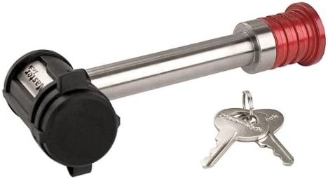 Master Lock Silver and Red Receiver Lock, Stainless Steel Barbell™ Hitch Pin Lock, Fits 5/8 in. Receivers