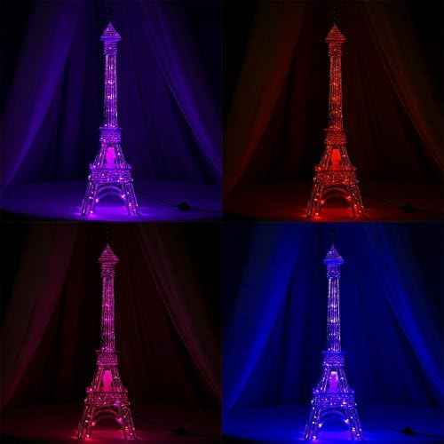 39-Inch Silver Metal Color Changing Eiffel Tower with 80 LED Lights - Wedding Party Home Decorations Supplies