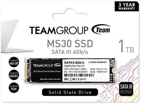 TEAMGROUP MS30 1TB with SLC Cache 3D NAND TLC M.2 2280 SATA III 6Gb/s Internal Solid State Drive SSD (Read/Write Speed up to 530/480 MB/s) Compatible with Laptop & PC Desktop TM8PS7001T0C101