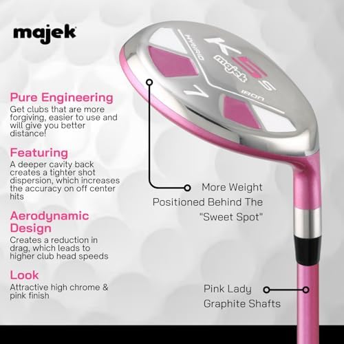 Majek Pink Senior Ladies Golf Hybrids Irons Set New Senior Women Best All True Hybrid Ultra Light Weight Forgiving Fuchsia Woman Complete Package