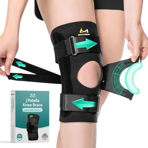 BraceAbility J Patella Knee Brace - Lateral Patellar Stabilizer with Medial and J-Lat Support Straps for Dislocation, Subluxation, Patellofemoral Pain