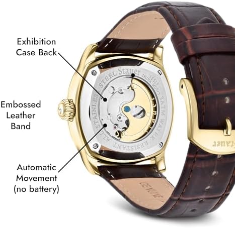 Stauer 1930 Dashtronic Watch Cotswold Genuine Men's Automatic Watch with Leather Band and Stainless Steel Case 21-Jewel Movement and 3-ATM Water Resistant