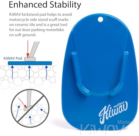 KiWAV Motorcycle Kickstand Pad Plate Support Accessory - Black - Soft Ground, Grass, Hot Pavement, Outdoor Parking, Anti Sinking
