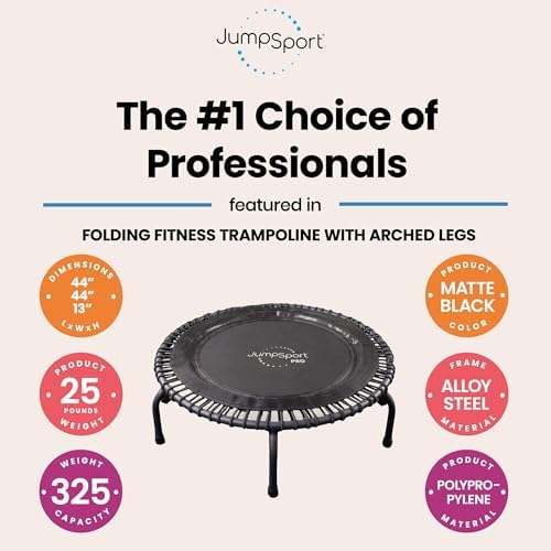 JumpSport 550 Workout Rebounder for Adults, 44" | PRO CE | Mini Exercise Fitness Trampoline Jumper with Cables | Black