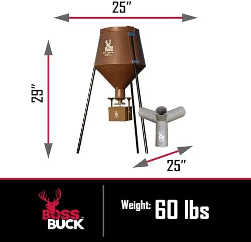 BOSS BUCK 200 LB Deer Feeder/Hunting Durable Lightweight Plastic UV Protected Waterproof Game Feeder with Protein 3 Feed Tubes Head, 12V Spinner Automatic Delivery System & Multi-Piece Legs | Auto feed system for outdoor, wildlife and hunting, 200 pound…