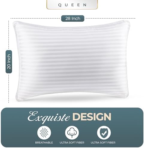Utopia Bedding Hotel Bed Pillows for Sleeping, Pillows King Size Set of 2 | Down alternative pillows, cooling hotel quality, luxury comfort for back, side & stomach sleepers, Premium Stripes, White