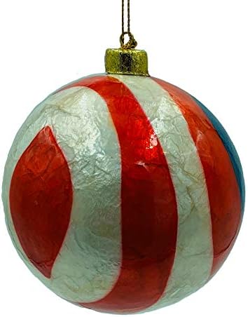 GUTZ Tree Ornament Collection, American Stars & Stripes from Old Glory Flag Handcrafted Filipino Capiz (4" Diameter)