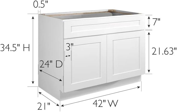 Design House Brookings Kitchen Sink Base Cabinet, 36", White | Floor Mount, Contemporary/Modern, Wood, Kitchen, 561498