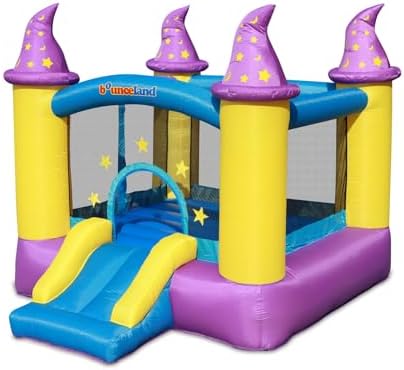 Wizard Inflatable Bounce House Bouncer, Spacious Bouncing Area with Fun Slide, Safe hook-and-loop fastener Entrance, Basketball Hoop